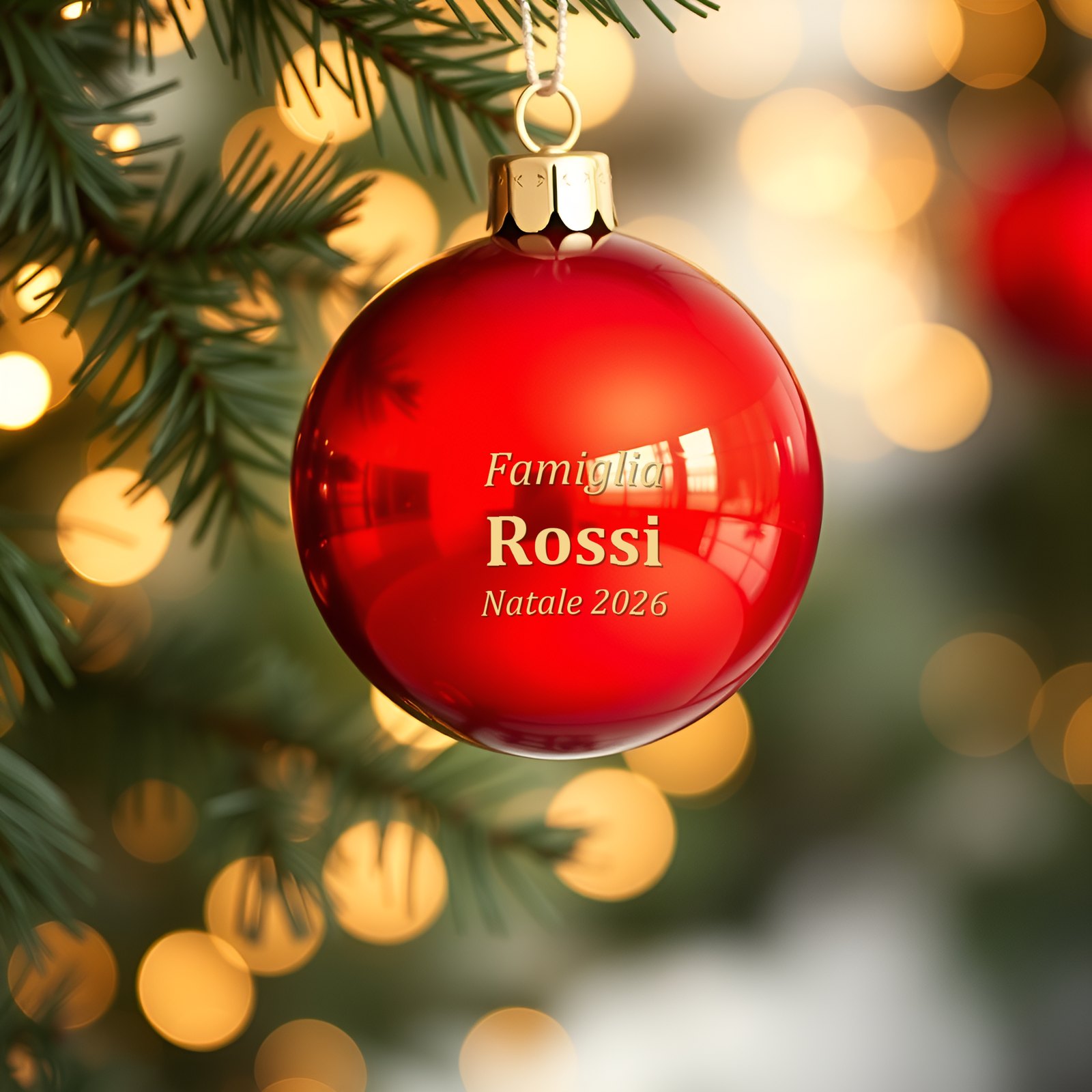 Pallina rossa con scritto Famiglia Rossi Natale 2026
